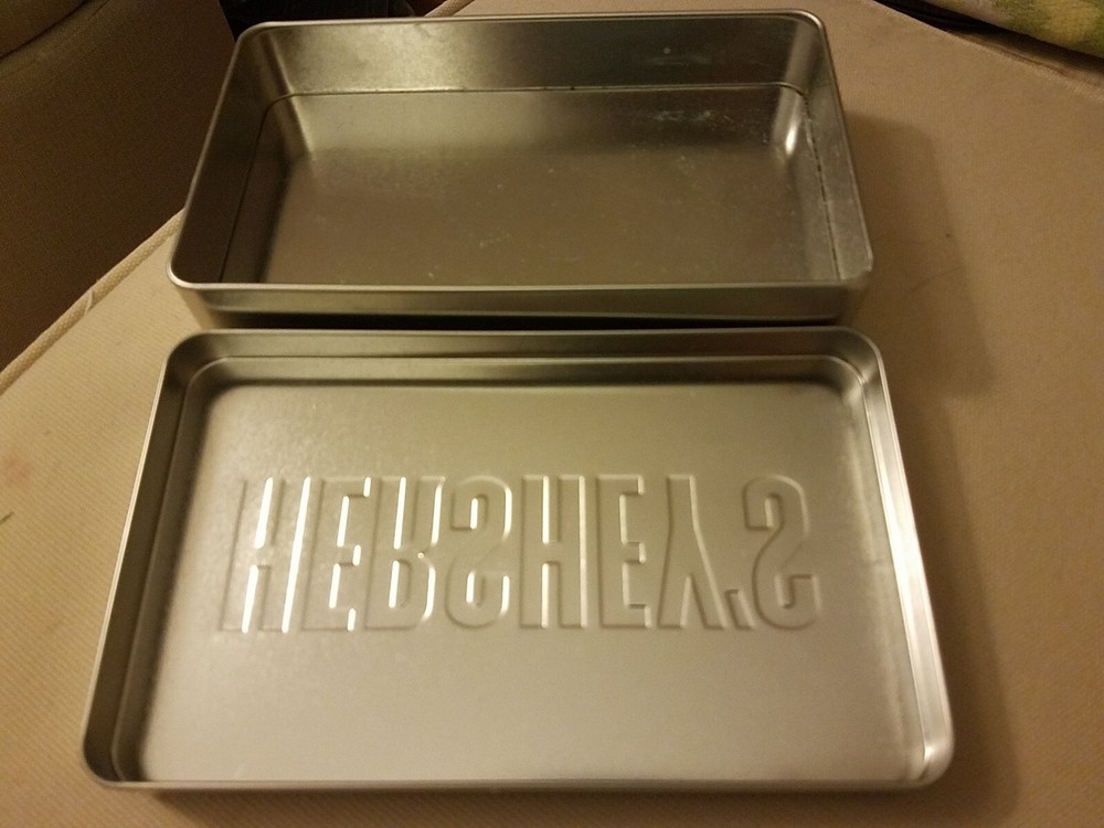 Hershey's Silver Candy Bar Tin With Embossed Logo On Lid