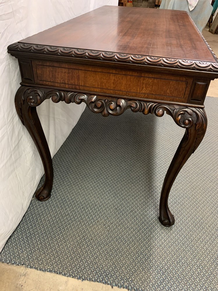 Antique Carved Ornate Mahogany Library Desk Table