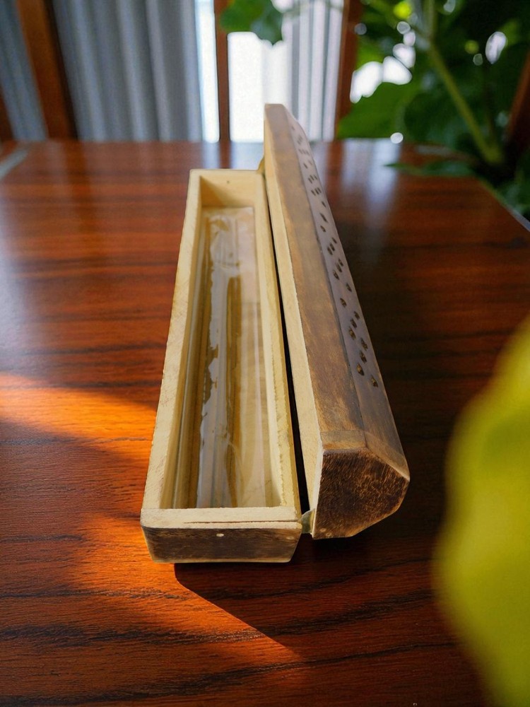 Wooden Incense Burner Box Holder Aromatherapy Cone Stick Storage Rustic Decor