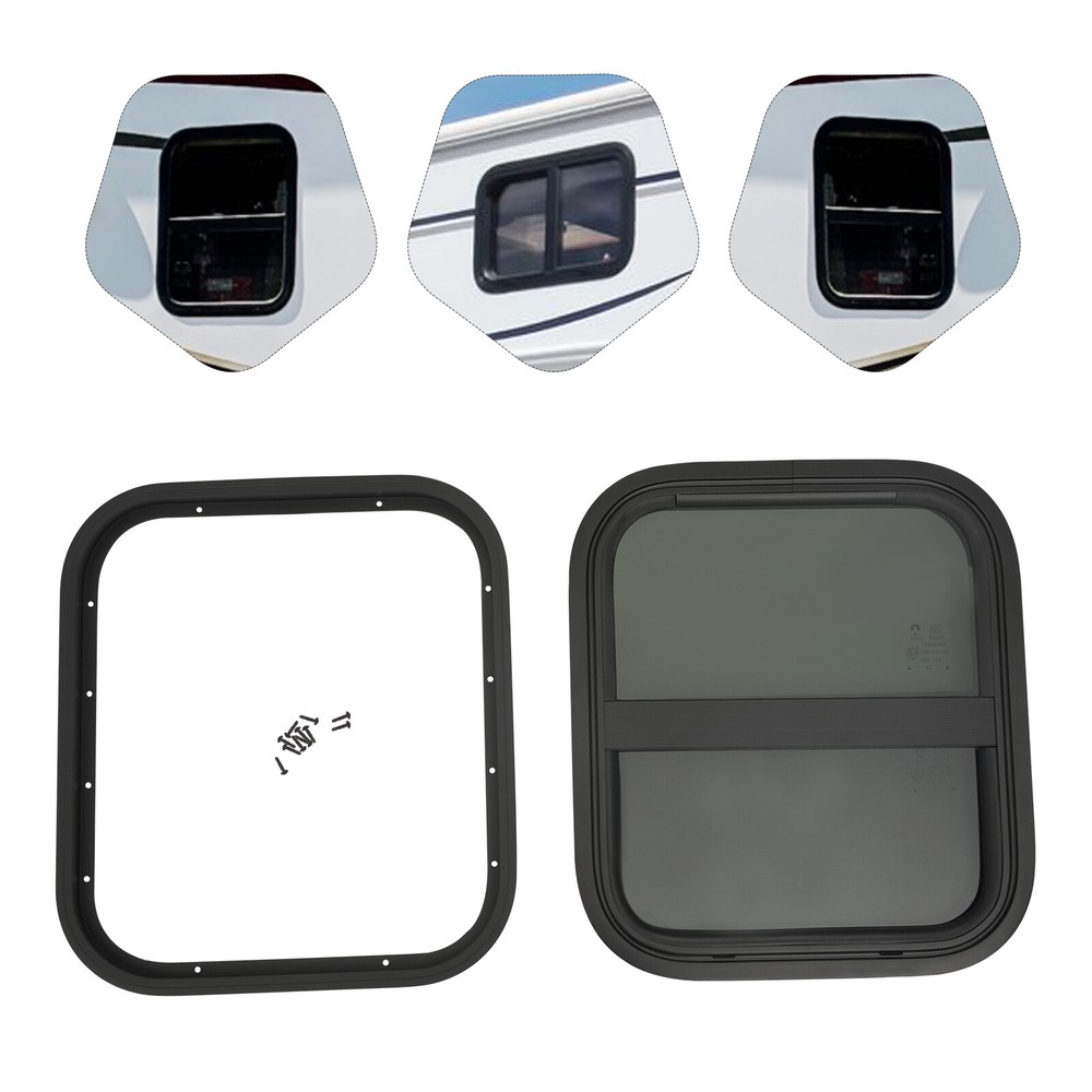 14"x16" Black Universal RV Window Vertical Sliding Window Replacement +Trim Ring