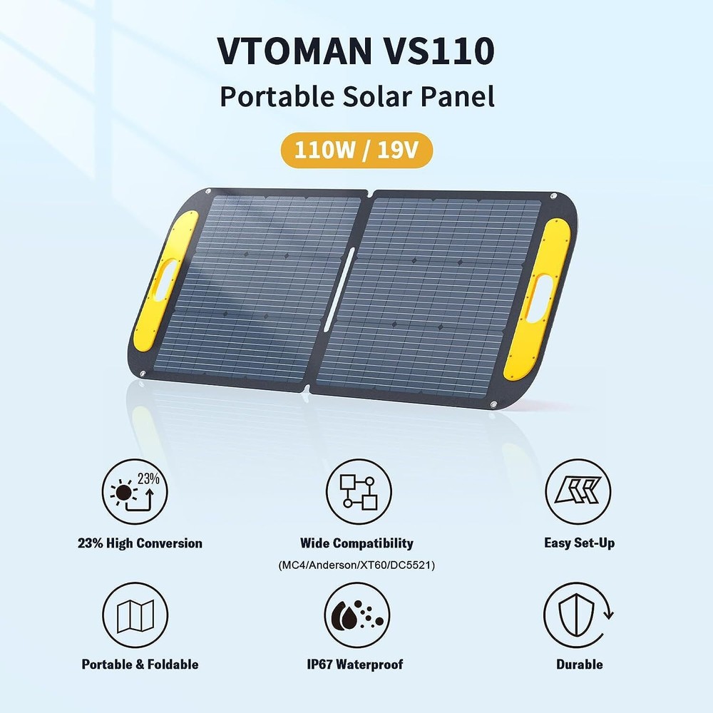 VTOMAN VS110 Portable Solar Panel 110W 19V 23% Efficiency Foldable Solar Panel