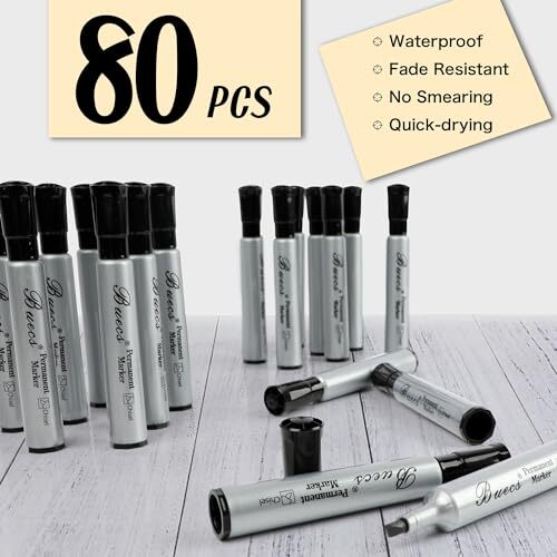 Permanent Markers, 80 Count Black Permanent Markers, Chisel tip, Waterproof