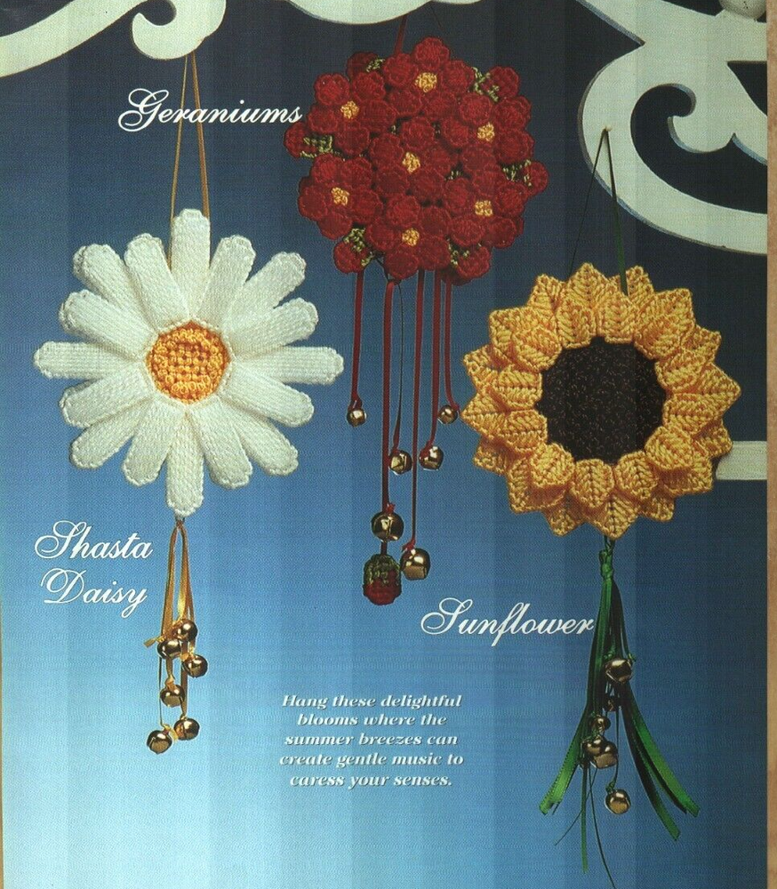 SUMMER WIND JINGLERS 5 FLOWER DESIGNS PLASTIC CANVAS PATTERN INSTRUCTIONS