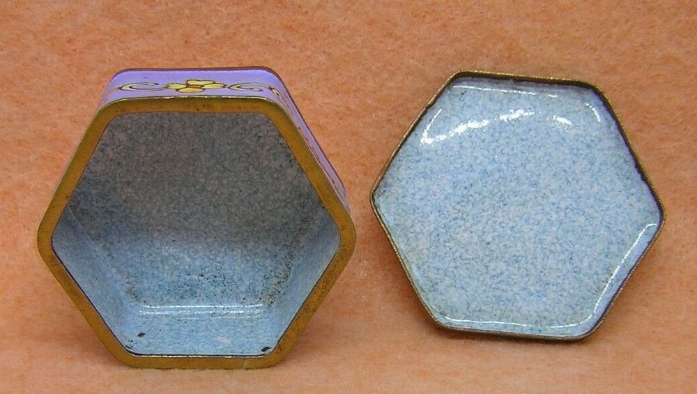 Small Handcrafted Yellow Bird Copper & Enamel Octagon Shaped Ring / Trinket Box
