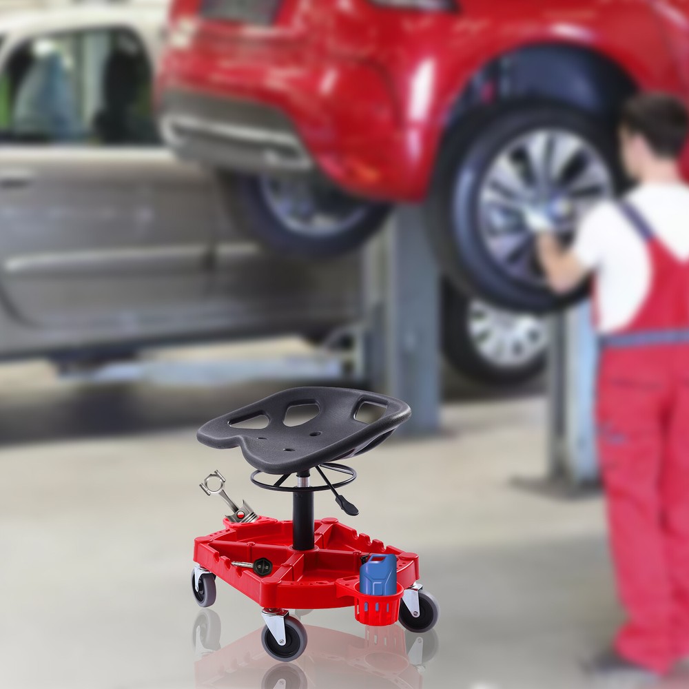 Adjustable Garage Shop Stool Rolling Work Stool Mechanic Work Seat With Casters