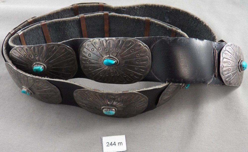 Early Navajo Sterling & Turquoise Concho Belt, Signed!