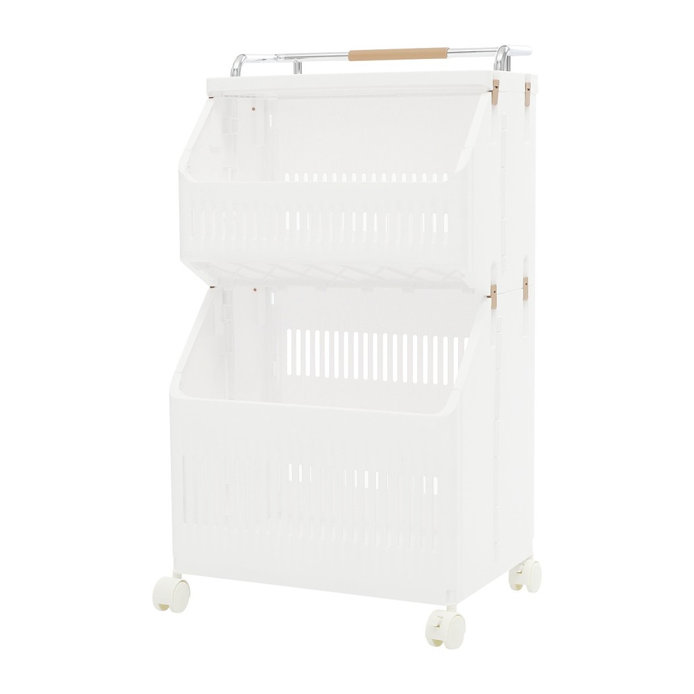 2 Tier Laundry Hamper Basket Sorter Clothes Storage Organizer Shelf Rolling Cart