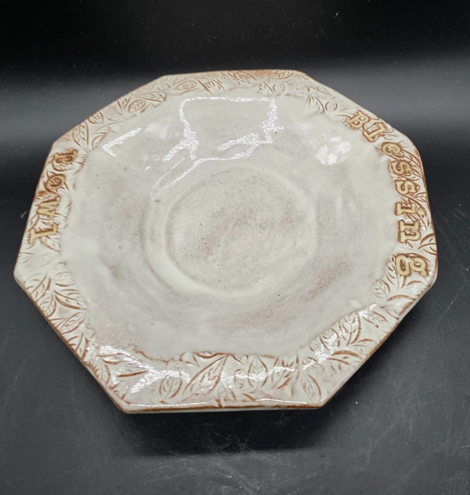 Vintage Studio Art Pottery Handmade Blessing Bowl Signed 8.5" Octagonal