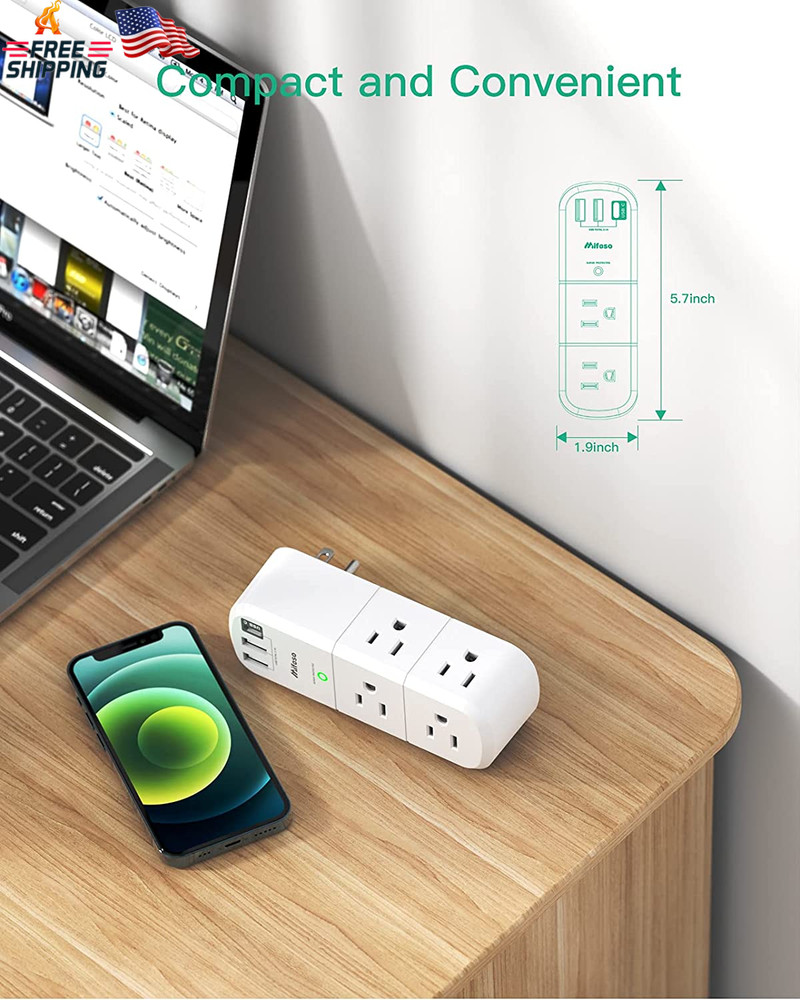 Outlet Extender with Rotating Plug, Mifaso Surge Protector 6 AC Multi Plug Wall