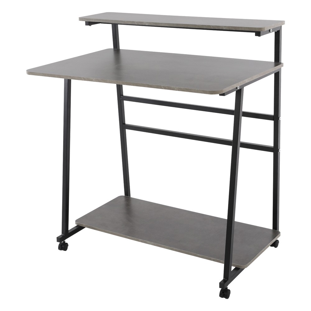 3-tier Rolling Computer Desk Capacity 55kg Modern Home Office Desk Black Grey