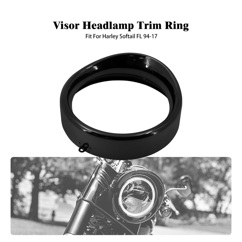 Black 7" Headlight Trim Light Ring Visor Bezel Fit For Harley FL Softail 94-17