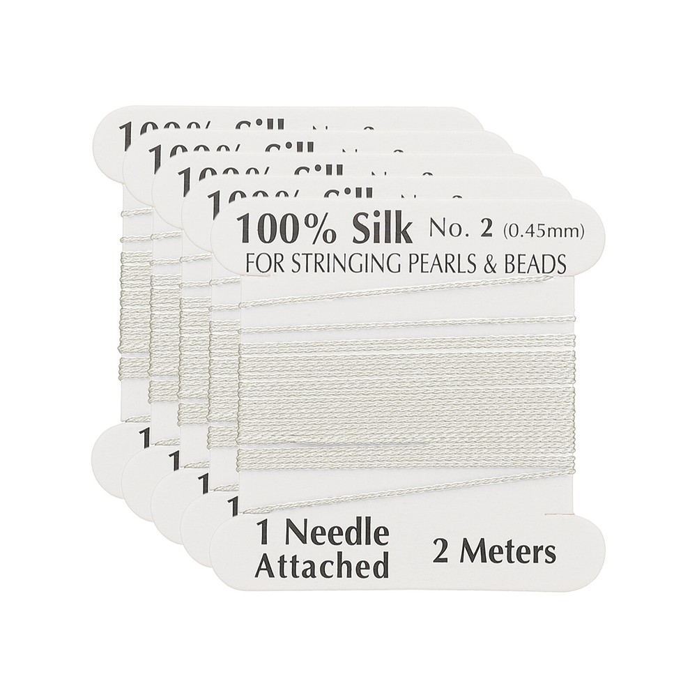 Silk Cord Thread, 5 Pcs Pure Silk Beading Thread Cord Size 0.45 mm, White