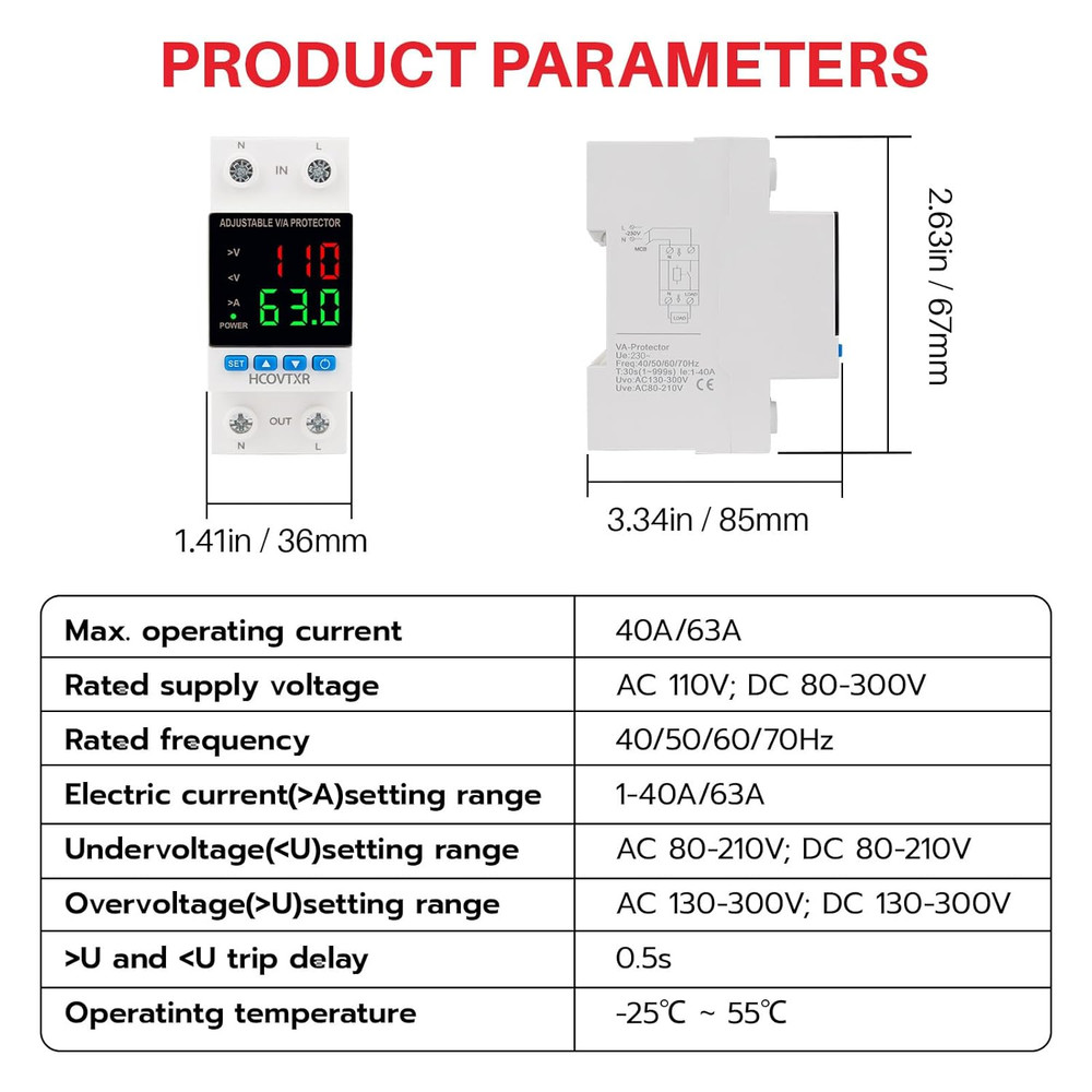 Over and under Voltage Protector Adjustable 110V 63A Voltage Regulator with LED