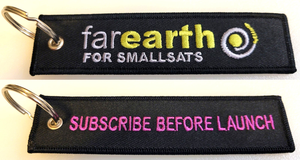 FAR EARTH SATELLITE Subscribe Before Launch PATCH KEYCHAIN Genuine Promo BAG TAG