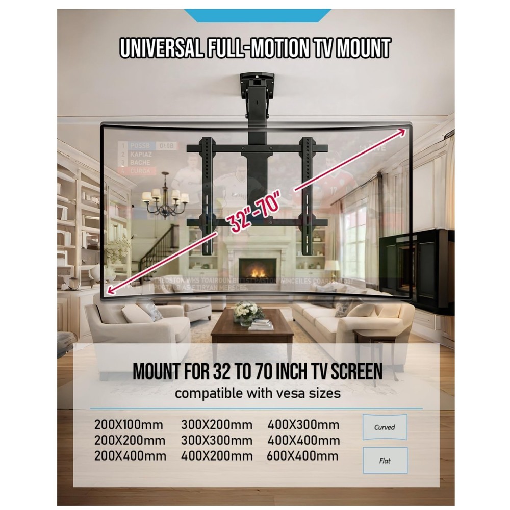 Electric Ceiling TV Mount with Remote - Motorized