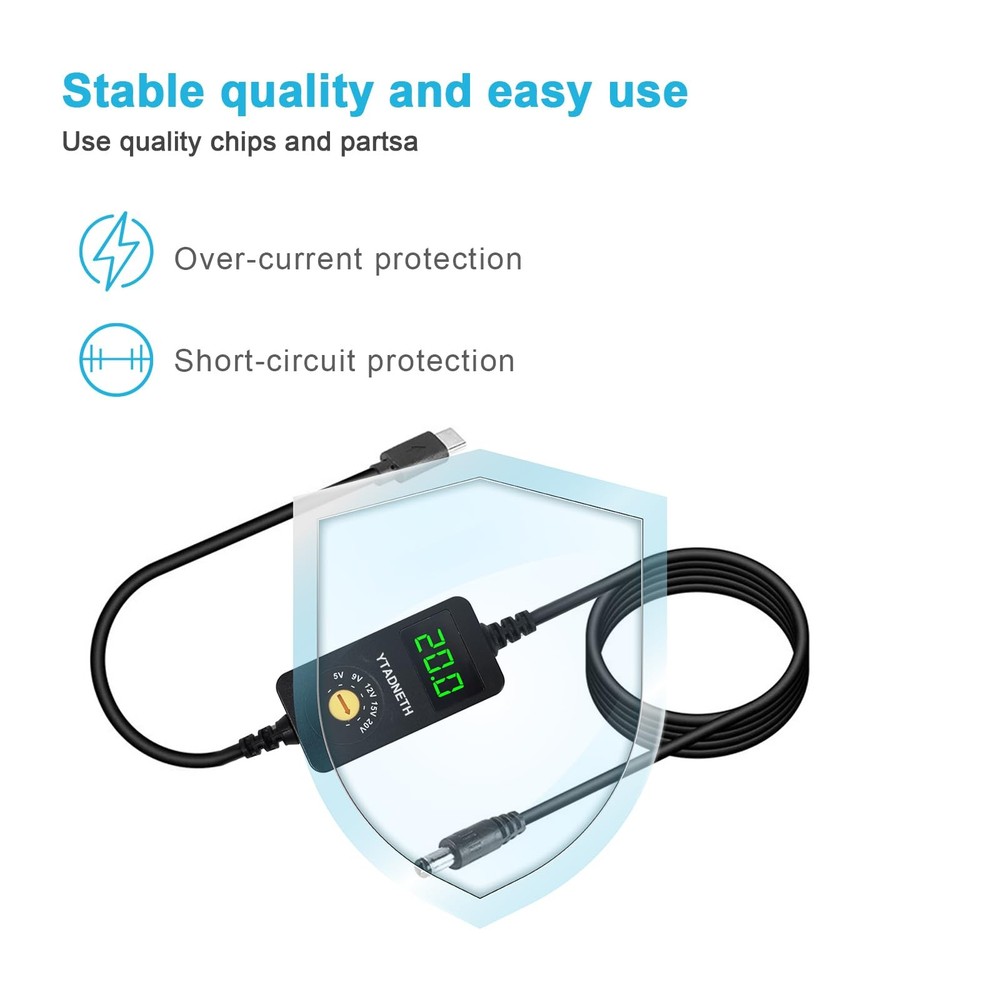 YTADNETH Universal USB C to DC Adapter, Barrel PD Trigger Cable, USB-C Black