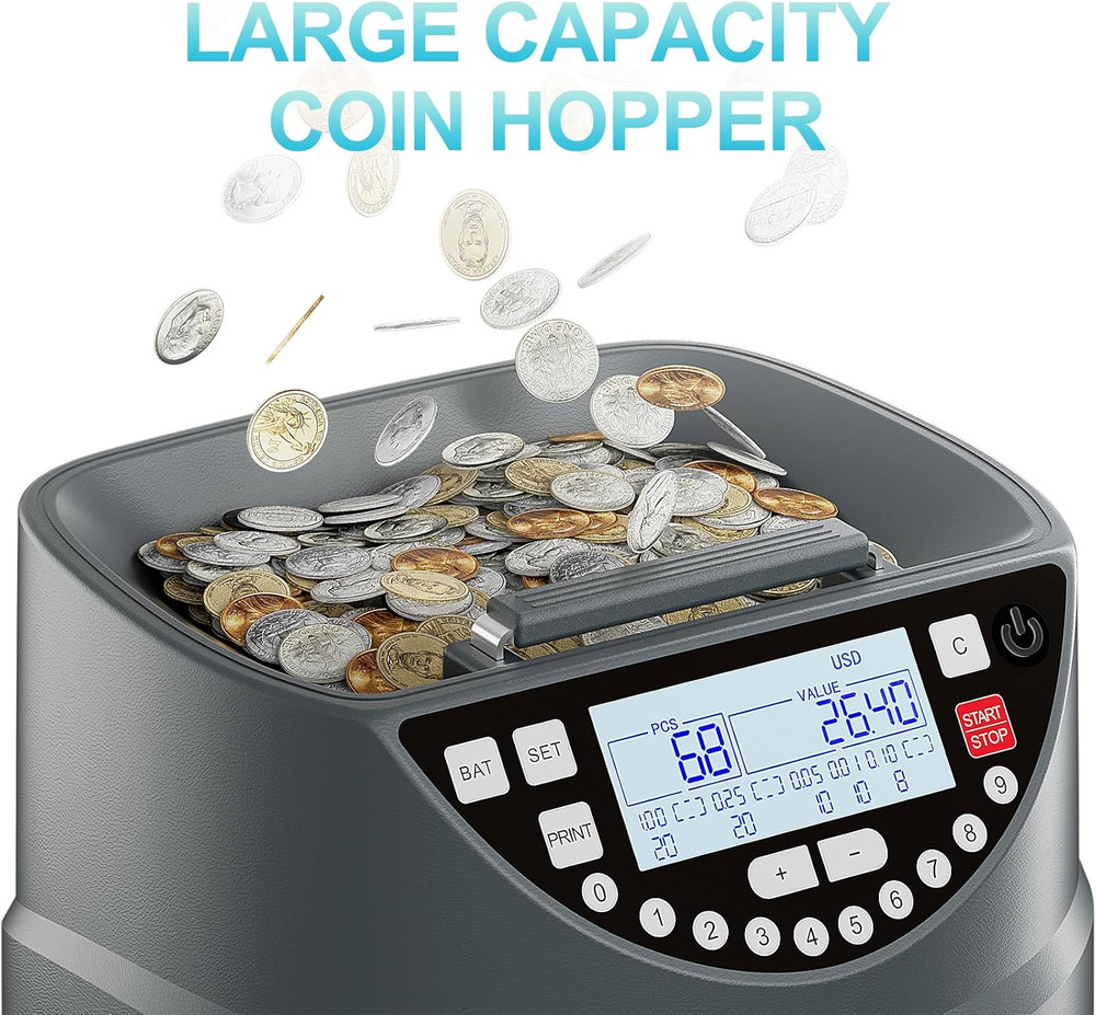 Coin Counter and Sorter with TFT Display - Accurate Sorting Machine for 5 Denomi