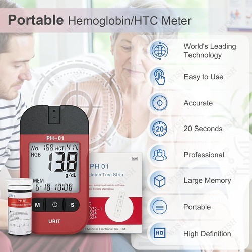 URIT Hemoglobin Analyzer Fast HB Testing Kit with 75 Test Strips