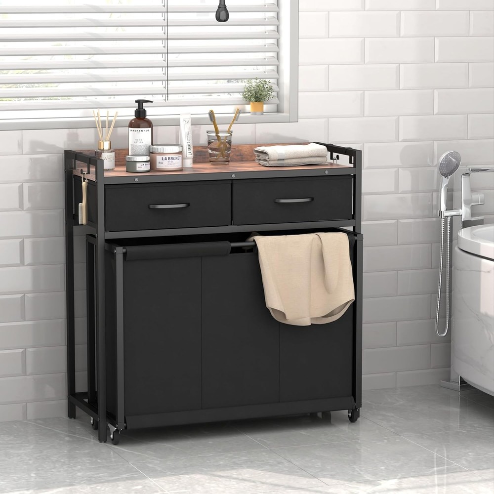 Laundry Hamper Laundry Basket with 3 Section Pull-Out Rolling Bags, Laundry Sort
