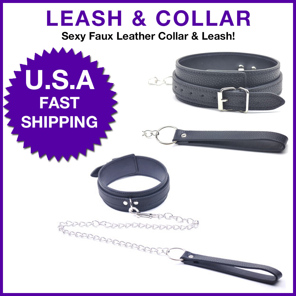 Bondage Collar & Lead/Leash Faux Leather Fully Adjustable
