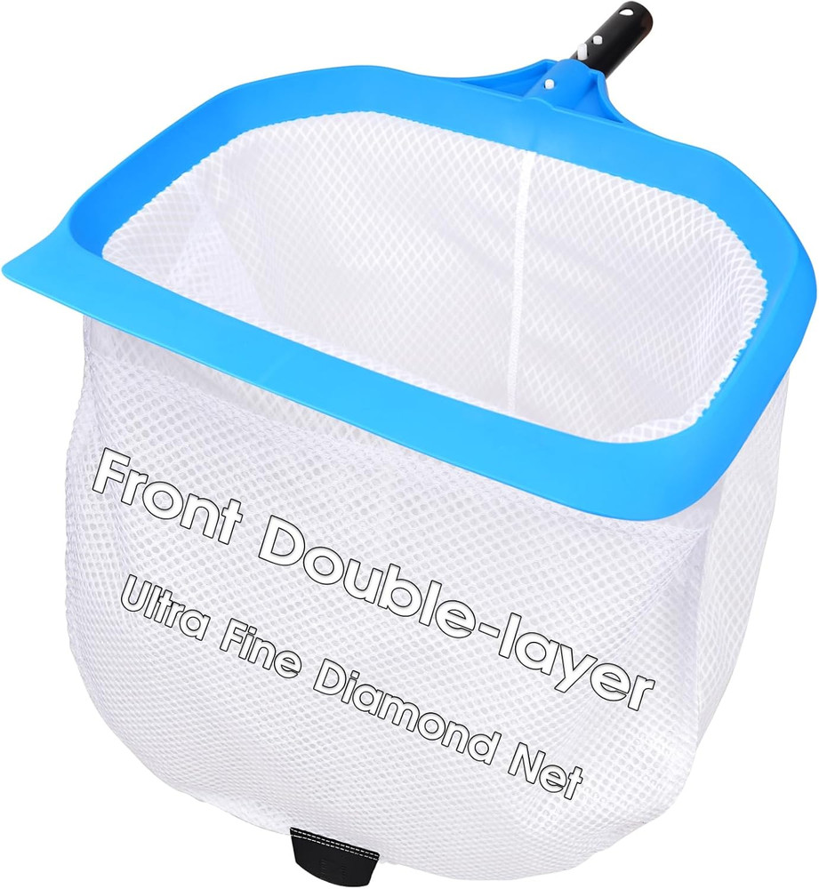 Pool Skimmer Net with Front Double Layer Net, Ultra Fine Mesh Diamond Netting Po