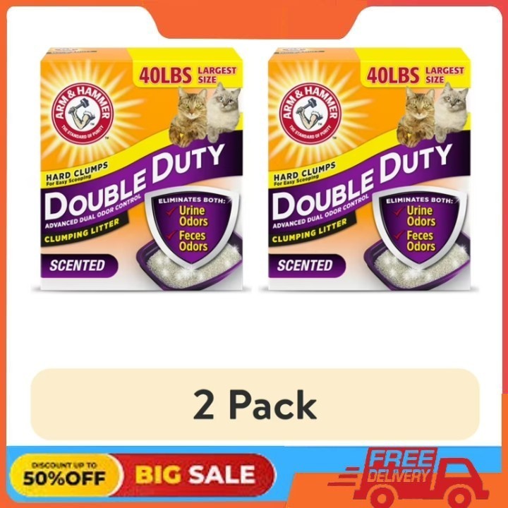 (2 pack) ARM & HAMMER Double Duty Cat Litter, Advance Odor Control Clumping 40lb