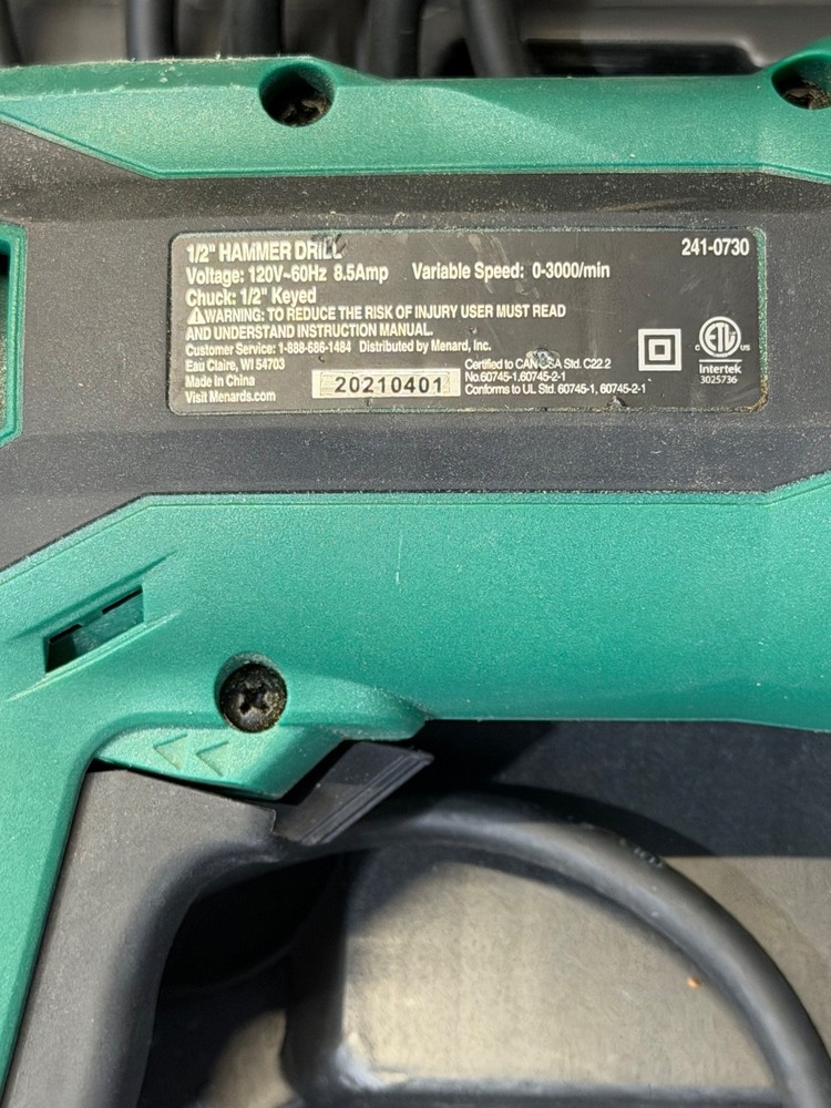Masterforce 8.5 Amp Corded 1/2" Hammer Drill with Case & Handle 241-0730