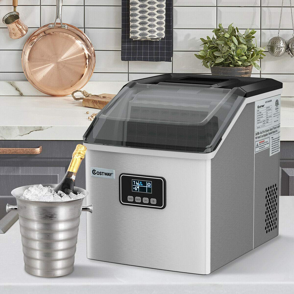 Ice Maker Countertop, 48LBS/24H Automatic Ice Stainless Steel Machine with Self-