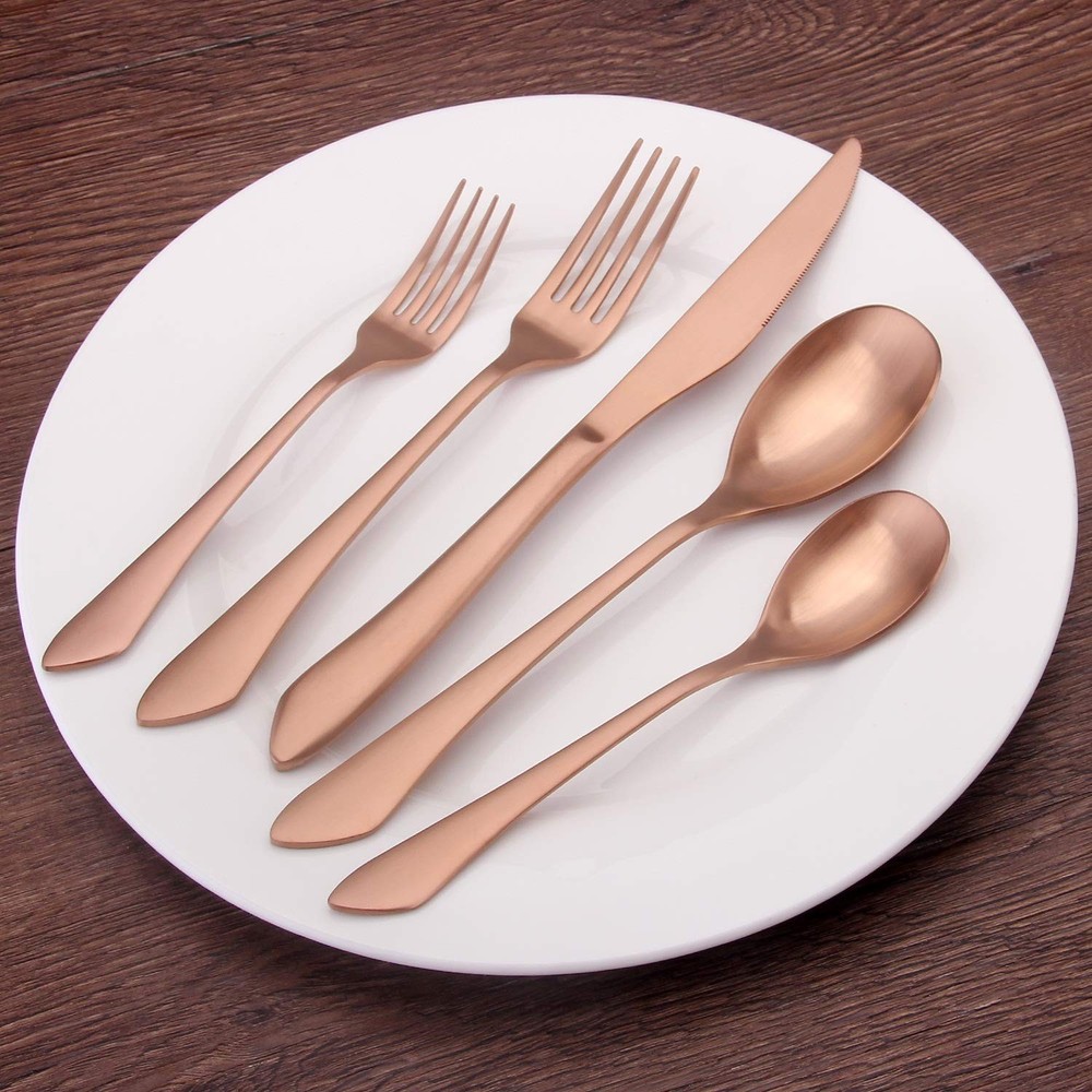 Matte Rose Gold Silverware Set, 20-Piece Stainless Steel Flatware Set, Kitche...