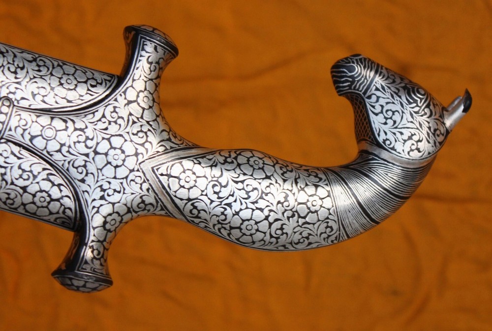 38" Mughal Islamic Indo-Persian Silver Inlaid Work Sword