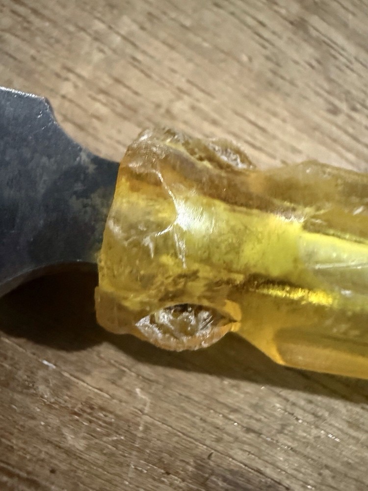 Vintage Short Yellow Handle Chisel Marked TEMP TOOL STEEL USA