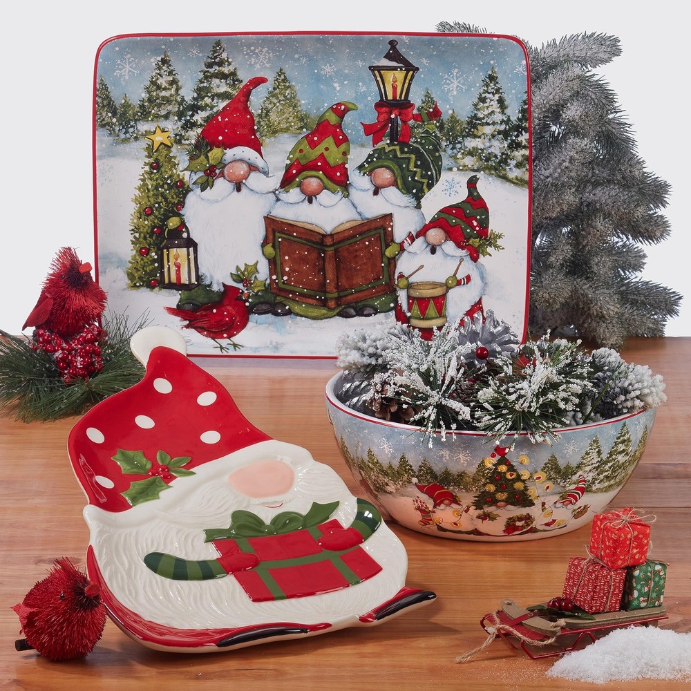 Certified International Christmas Gnomes Rectangular Platter 14" x 10", Multicol