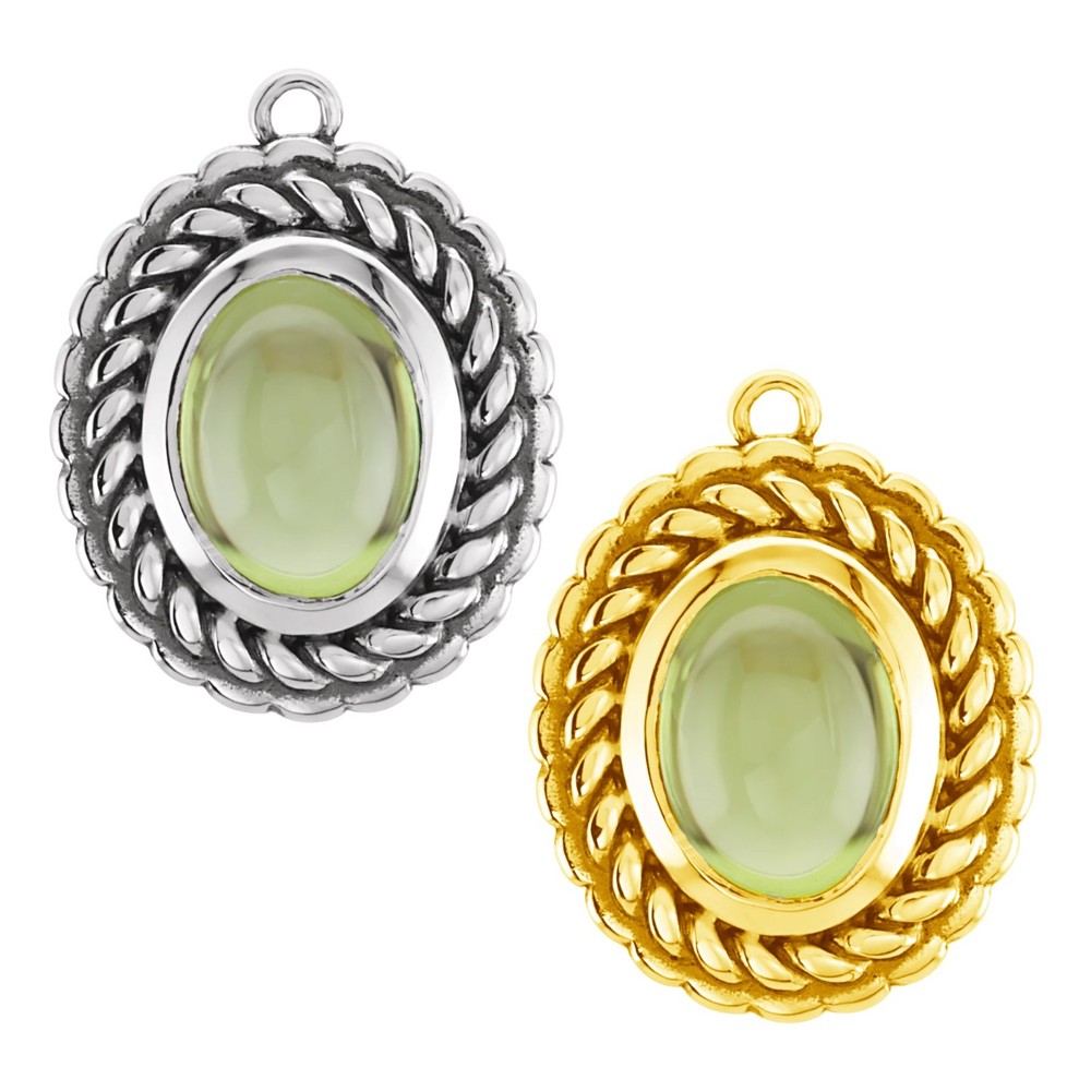 14K Solid Gold & Sterling Silver 8x6 mm Oval Bezel-Set Dangle