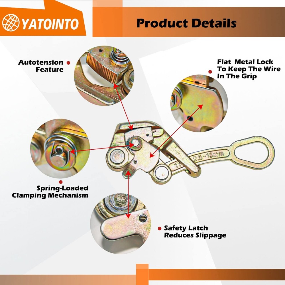 Cable Grip Steel Wire Puller 1 Ton, Cable Puller Tool for 2.5-16 mm Wire Rope