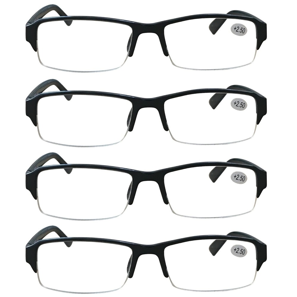4 Pack Mens Half Frame Blue Light Blocking Reading Glasses Spring Hinge Readers