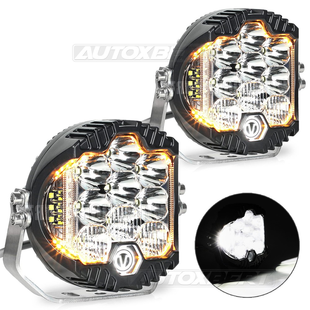 X2 5" LED Work Light Bar Amber Pods DRL Round Offroad Driving Truck ATV Fog Lamp