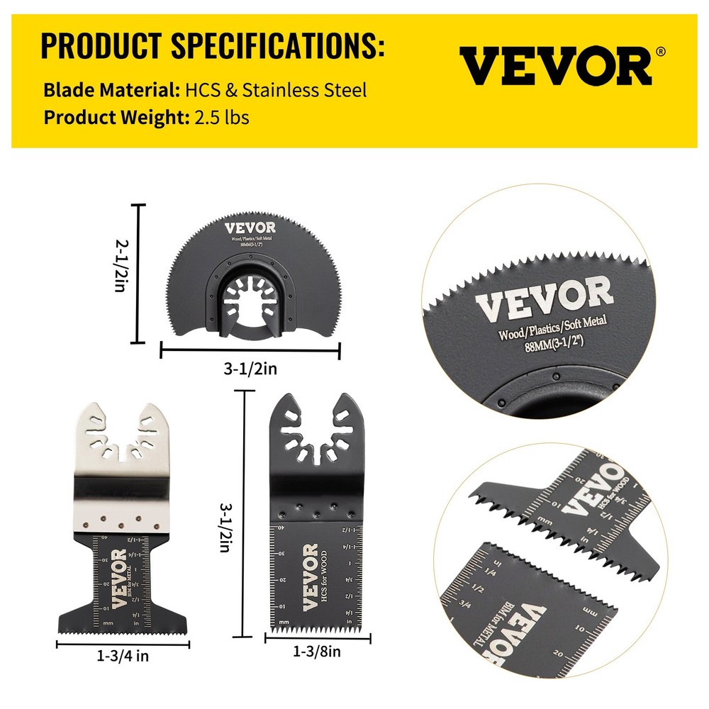 VEVOR 50 PCS Oscillating Saw Blades,Quick Release Multitool Blades Kit,HCS Tool