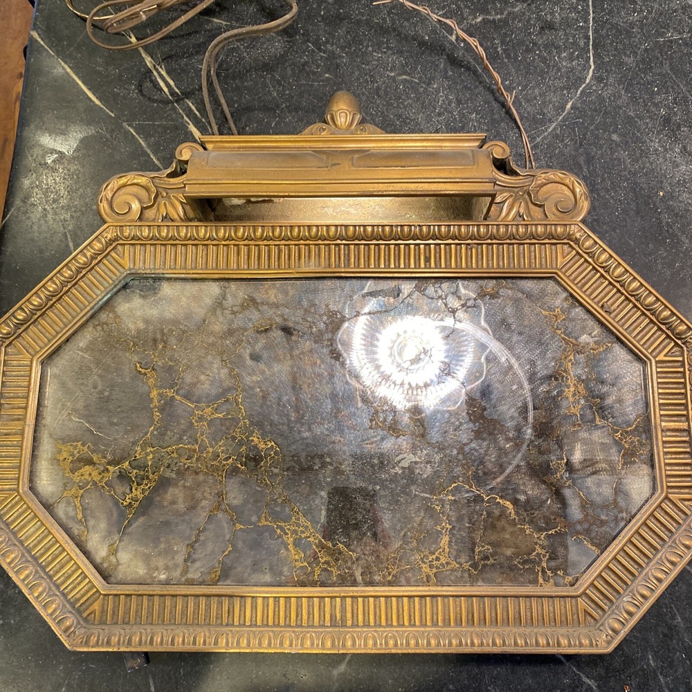 Vintage Original Heavy Brass Mirror With Light