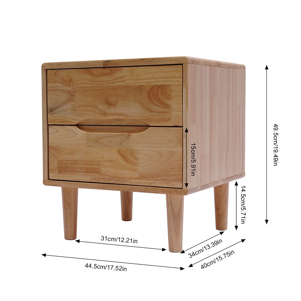 Nordic Style Solid Wood 2 Drawers Bedside Table Nightstand Home Decor