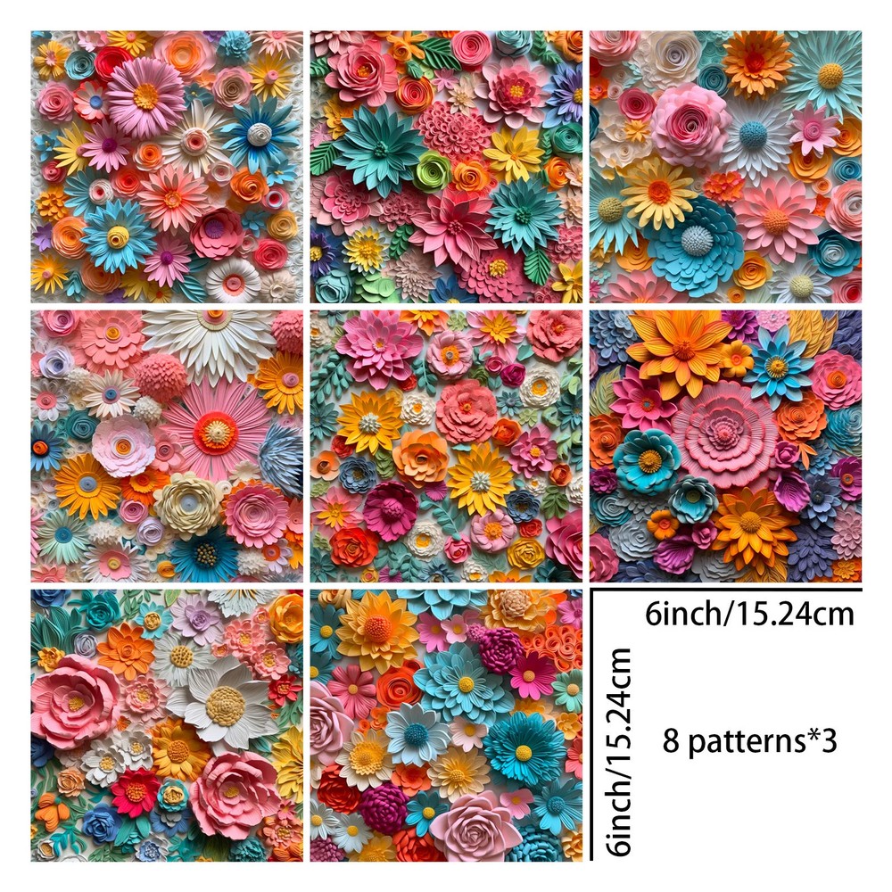 Realistic Flower Pattern 6x6 Scrapbook Card Journal Craft Paper