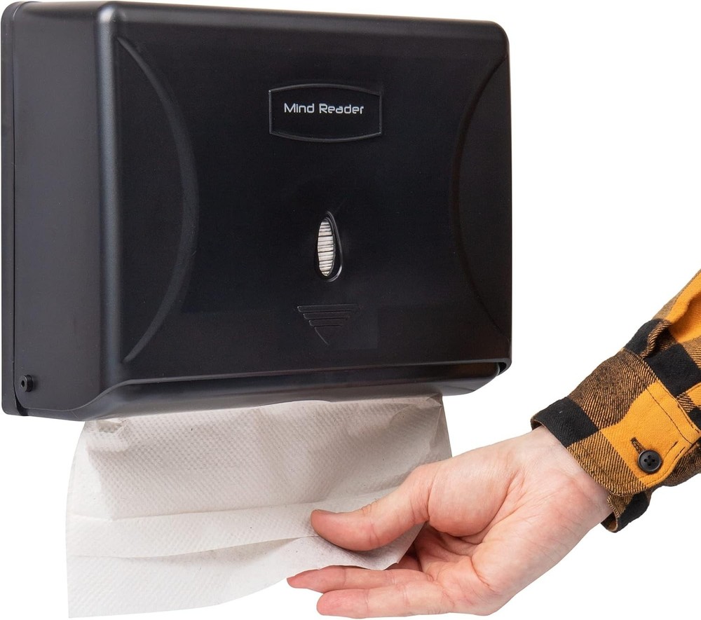 Compact Wall-Mounted Black Paper Towel Dispenser - Efficient & Practical Design
