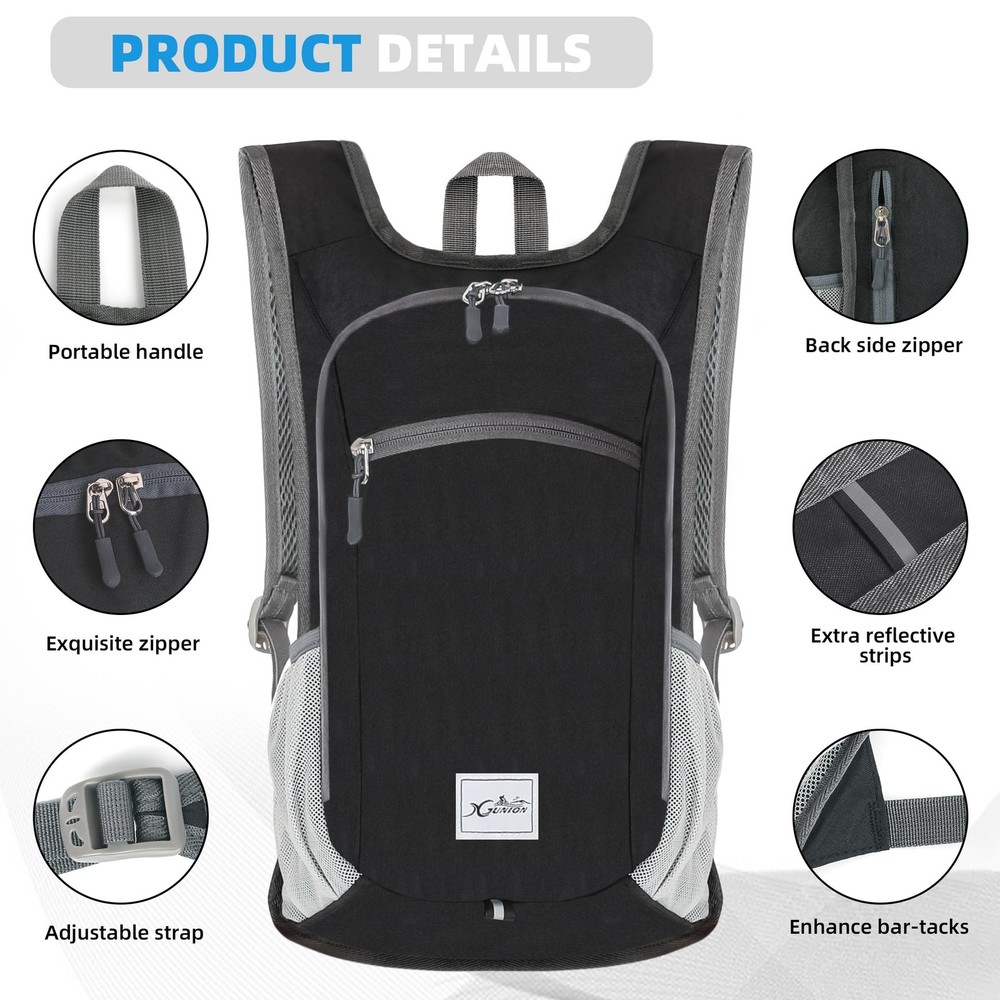 10L Small Travel Backpack, Black, Lightweight, Foldable, Packable, Hiking