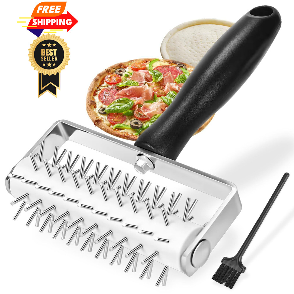 Pizza Dough Docker, Premium Roller with Stainless Steel Large, Black