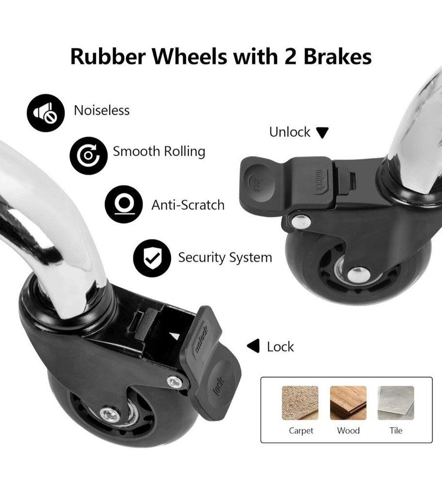 Lockable Rolling Stool Adjustable Swivel Stool with Noiseless Rubber Wheels Du