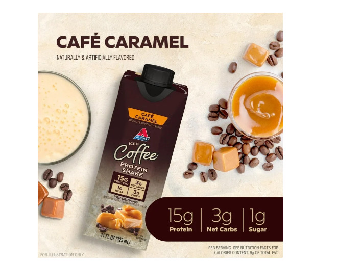 Atkins Protein Shake, Iced Coffee Café Caramel, 15g Protein, Caffeinated, 4 Ct