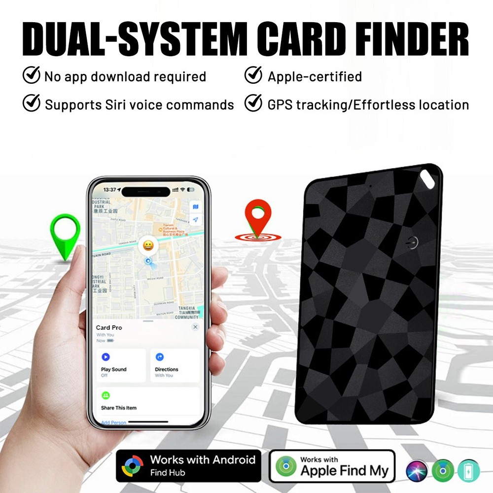 Black Wireless Charging Smart Card Tracker ABS Wallet Tracker Tracking Device