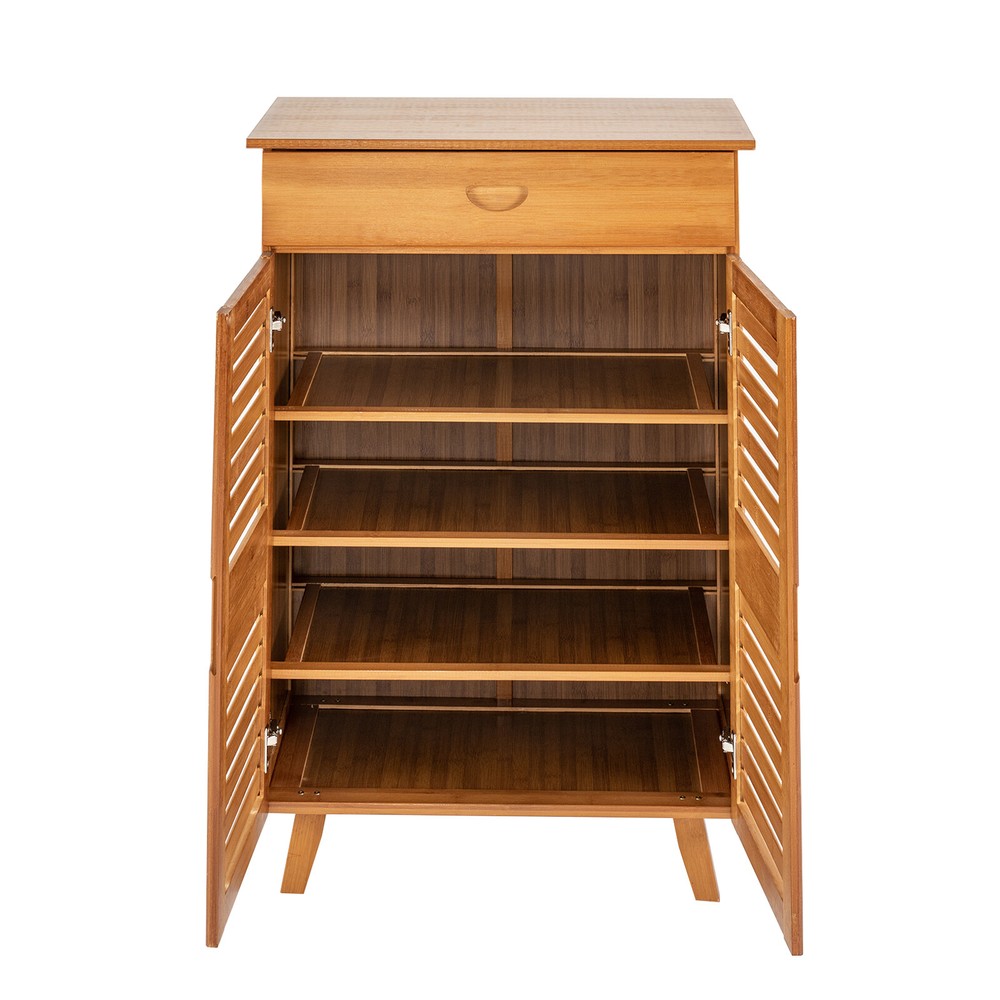 4-Tiers Bamboo Shoe Cabinet Entryway Hallway Rectangular Shoe Storage Cabinet