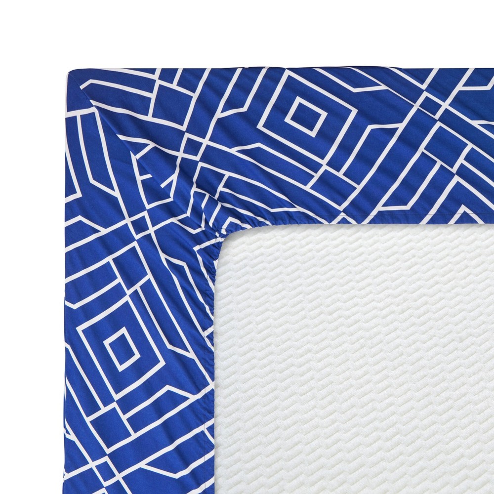 Printed Rayon from Bamboo Deep Pocket 4 Pieces Sheet Set, Blue Geometric Twin