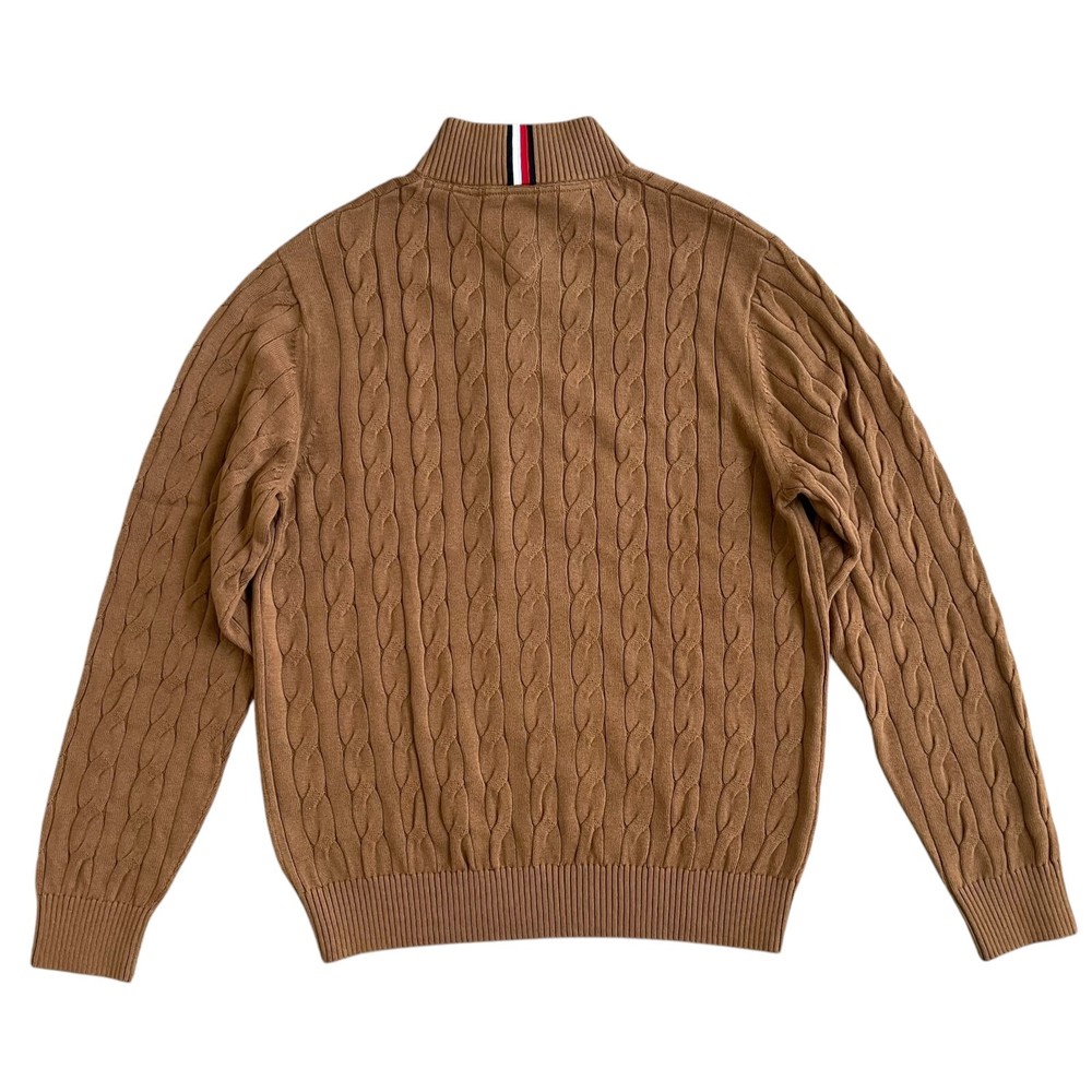 Tommy Hilfiger Men's Regular Fit Essential Solid Cable Knit Quarter Zip Sweater