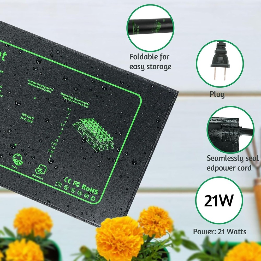 Consistent Heating 2 Pack Seedling Heat Mat 10" x 20.75" - Ideal for Germination